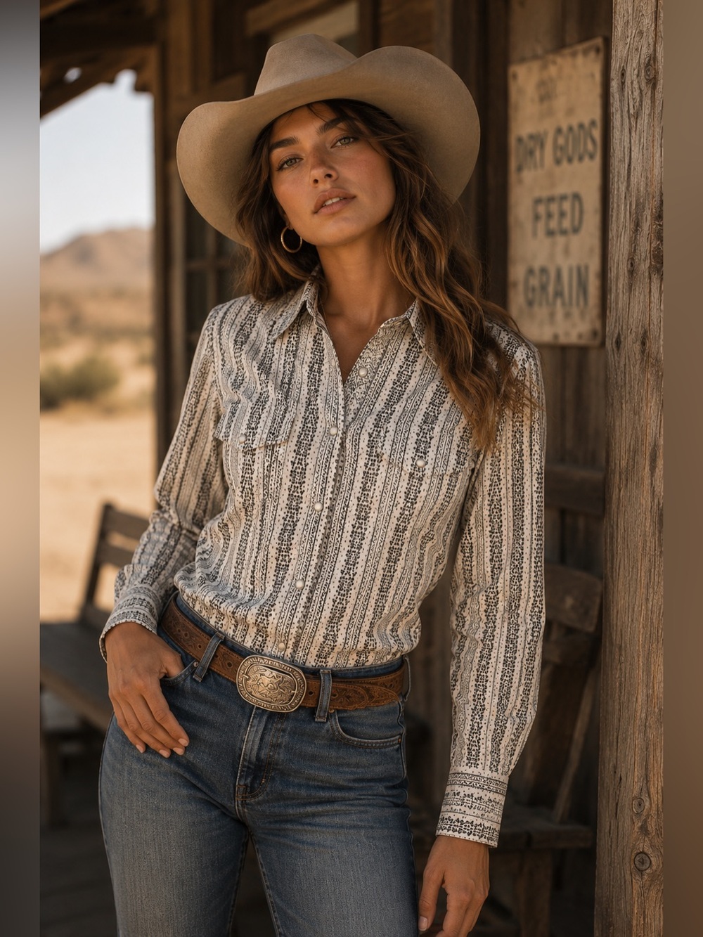 Vintage Roper Western‎ Pearl Snap Shirt Neutral Southwestern Yoke Medium Rodeo